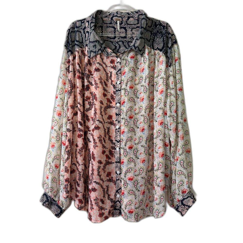 Free People women's size XL Dani light combo floral paisley sheer blouse top
